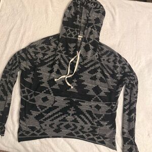Hollister Pullover Drawstring Aztec Grey Black Lightweight Hoodie Size X-Small